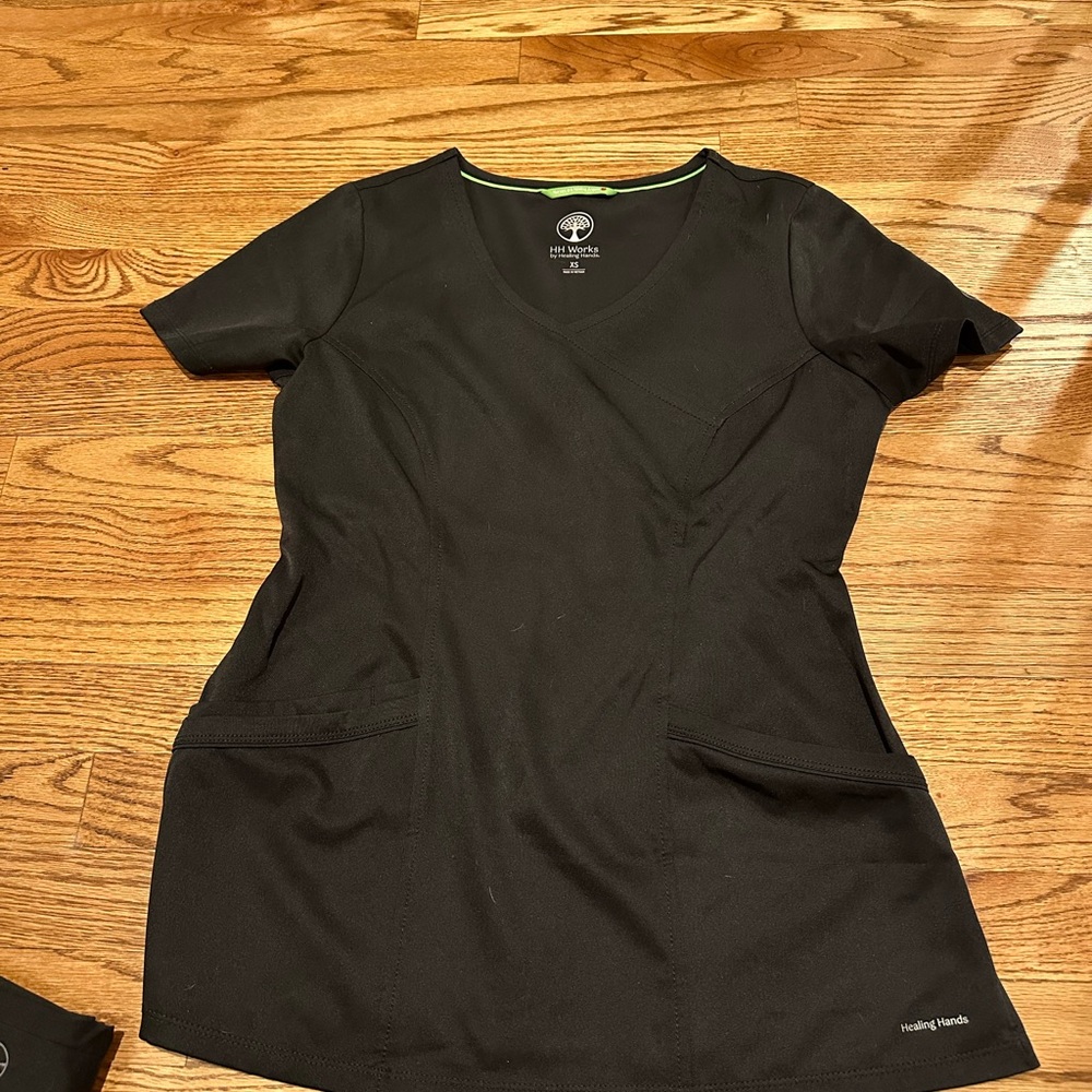 healing hands Black Scrub Top and Pants